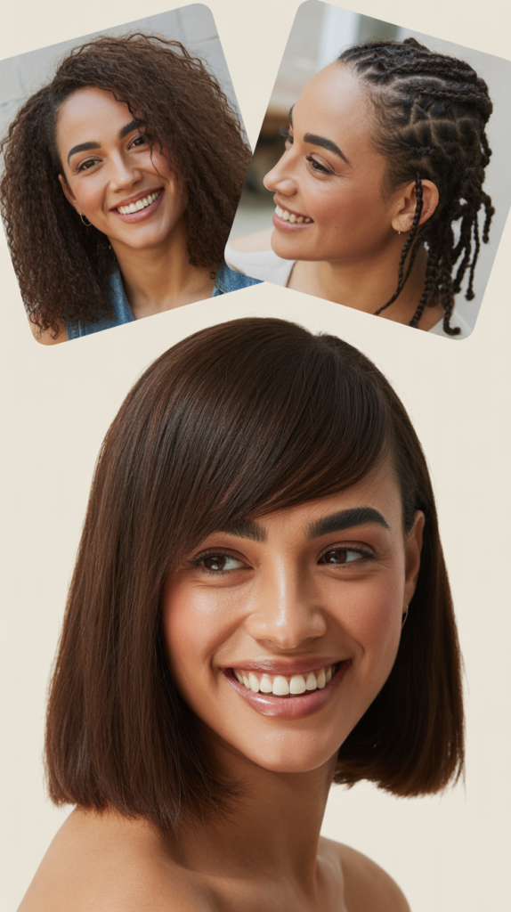 Asymmetrical Bangs With One-Length Hair