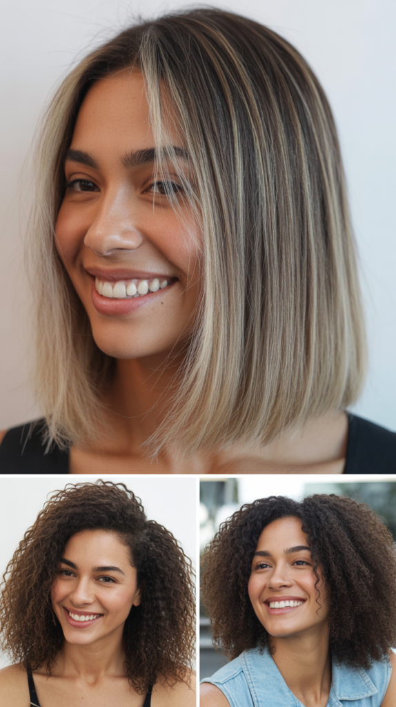  Straight Lob With Icy Blonde Balayage and Side Bangs