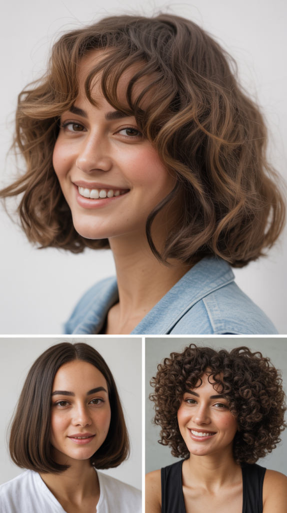 Textured Wavy Long Bob With Curtain Bangs