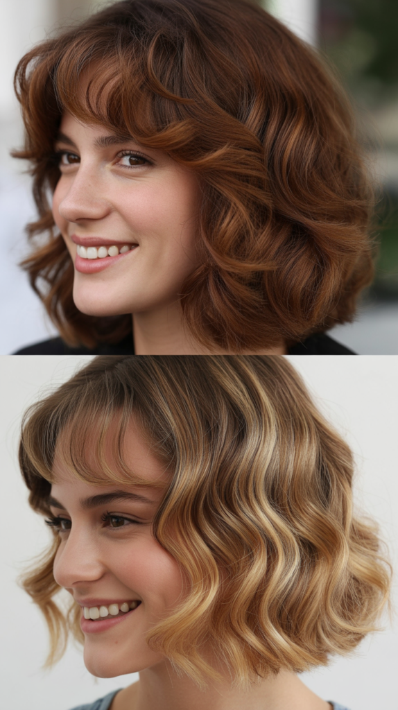 Wavy Long Bob With Wispy Side-Swept Bangs