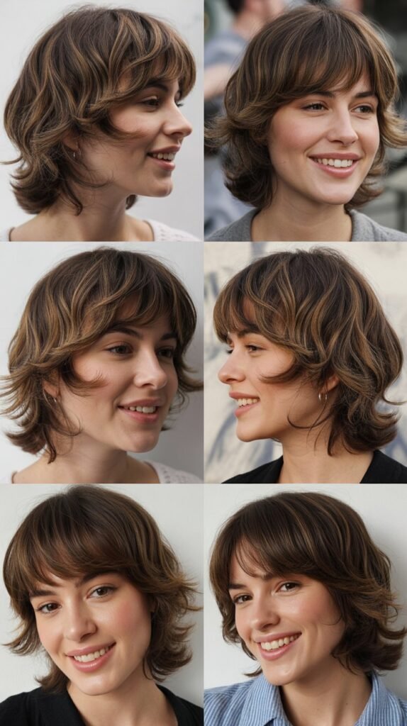 Shaggy Layers With Eyebrow-Length Curtain Bangs