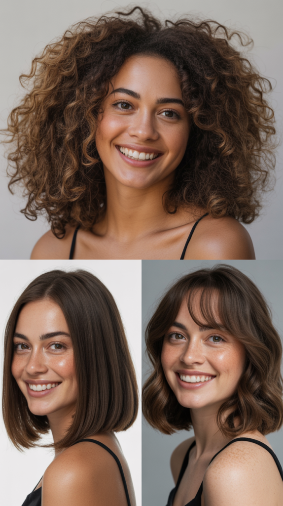 Curly Long Bob With Curtain Bangs