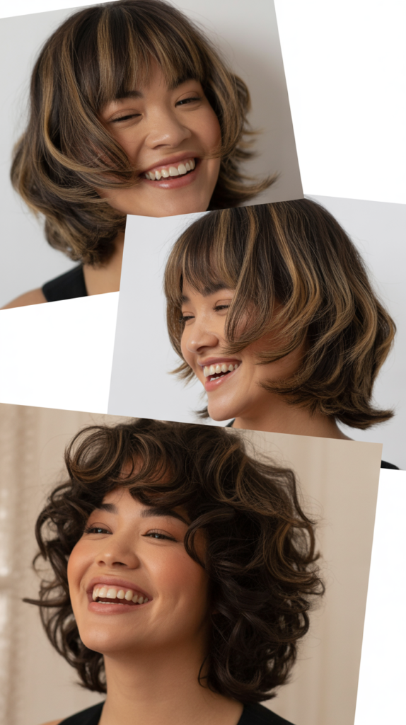 Asymmetrical Curtain Bangs with Staggered Layers