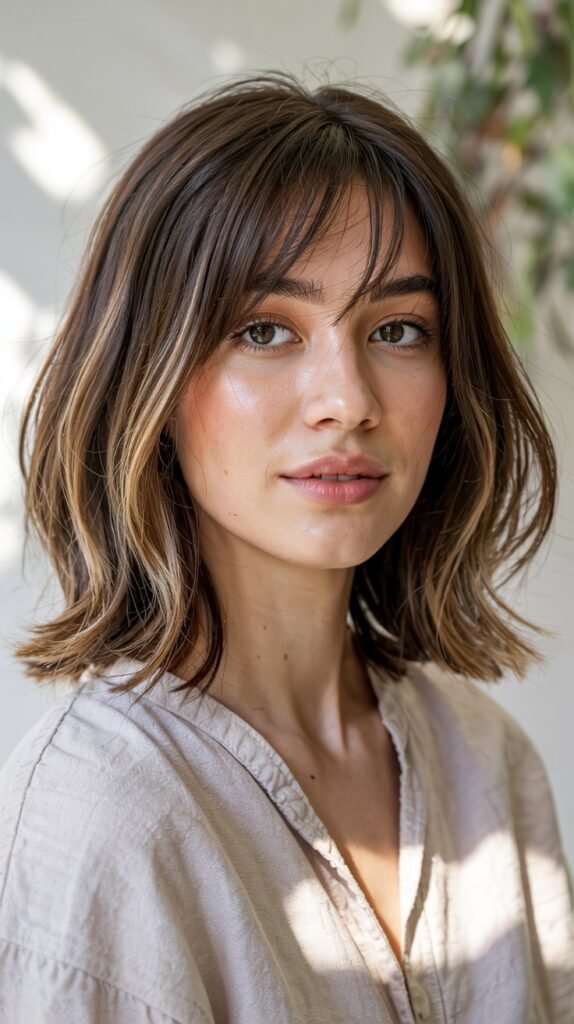 Layered Lob With Extended Curtain Bangs