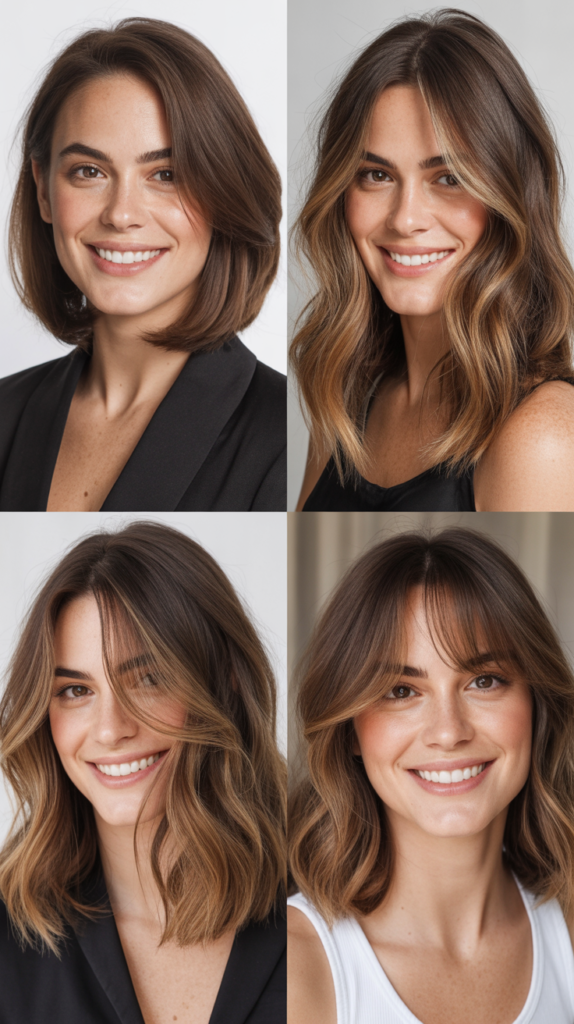 Classic Blunt Lob With Caramel Balayage and Wispy Bangs