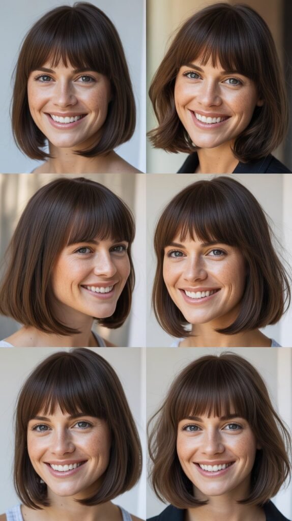  Sleek Lob With Blunt Fringe