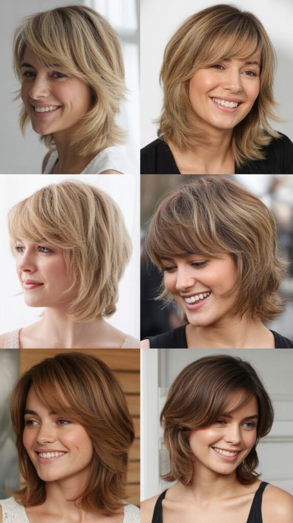 Shaggy LOB With Feathered Side-Swept Bangs