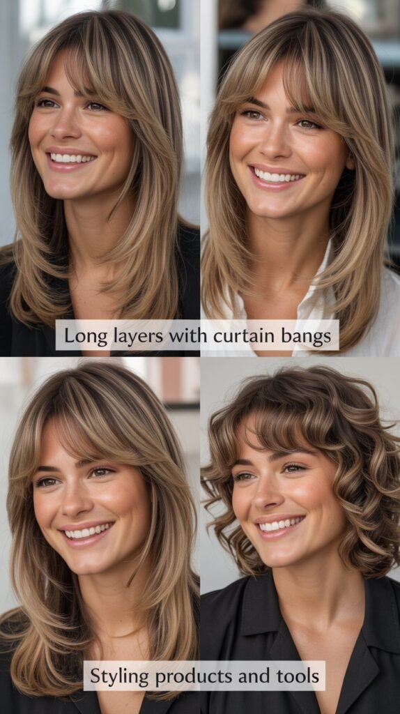 Long Layers With Curtain Bangs: Styling Products and Tools