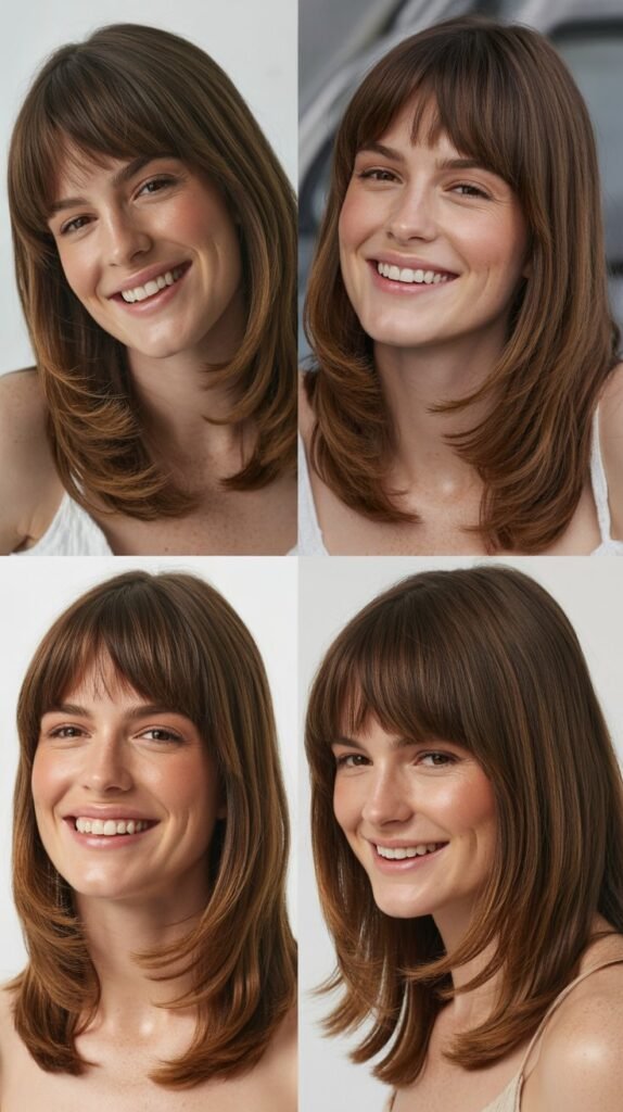Blunt-Cut Long Layers With Thick Curtain Bangs