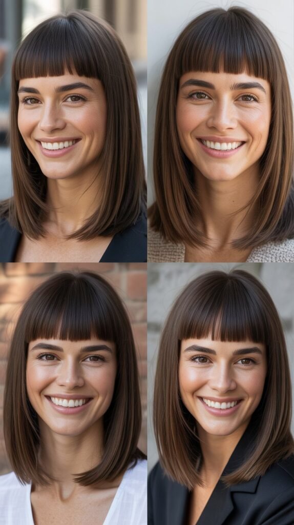  Long Bob with Precise Geometric Bangs