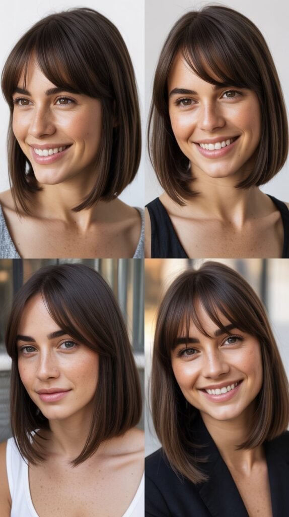  Straight Lob With Diagonal Bangs