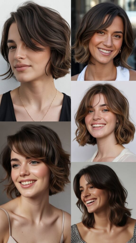 Textured Lob With Long Side-Swept Bangs