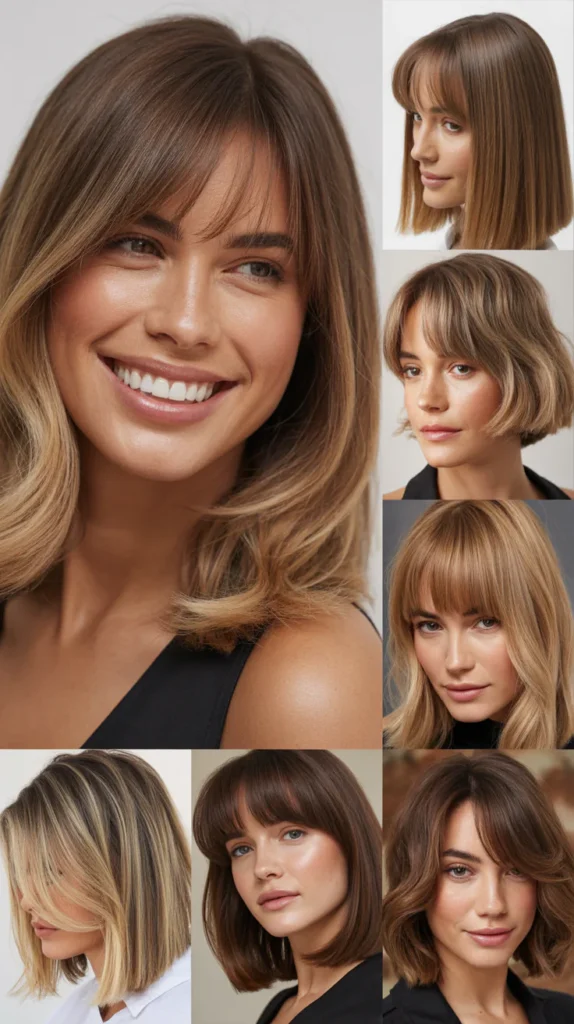 LOB Hairstyles With Balayage and Bangs That Look High-End