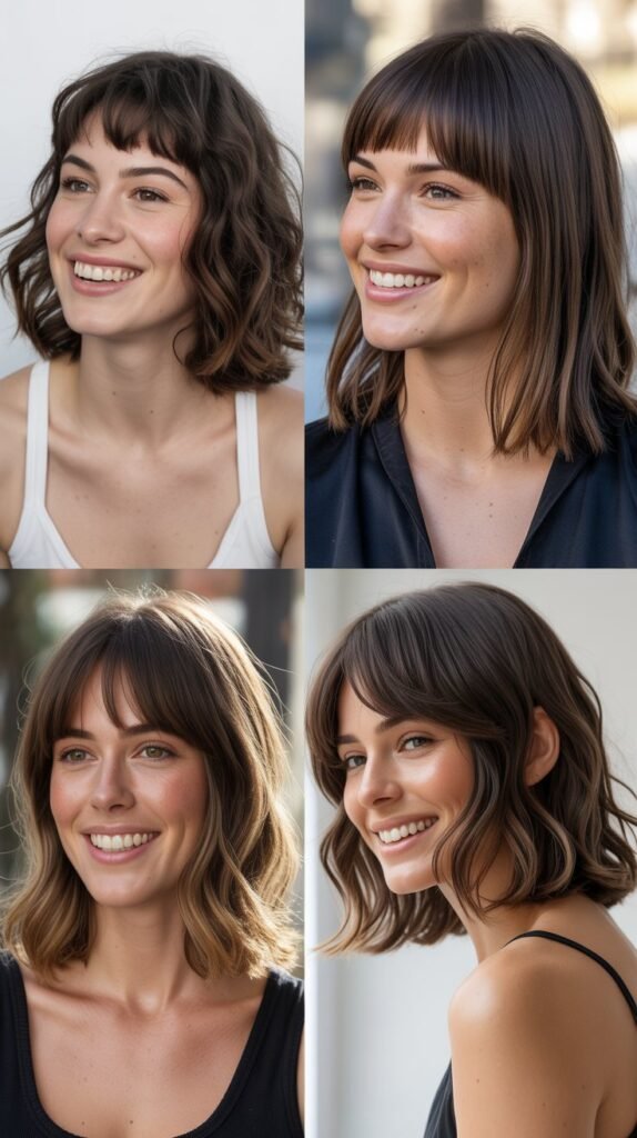 Shaggy LOB With Blunt Bangs And Razored Ends