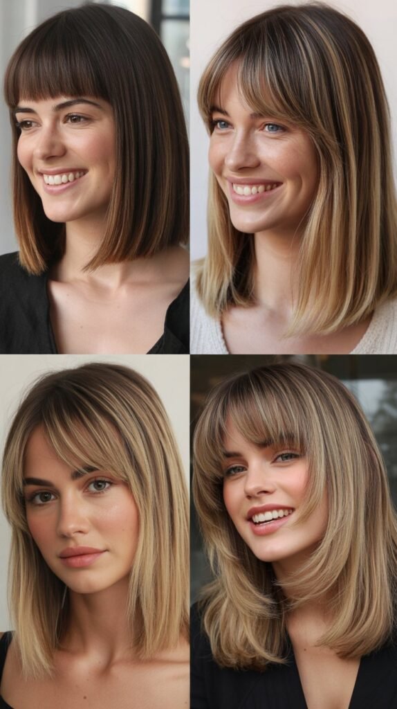 Straight Lob With Layered Fringe