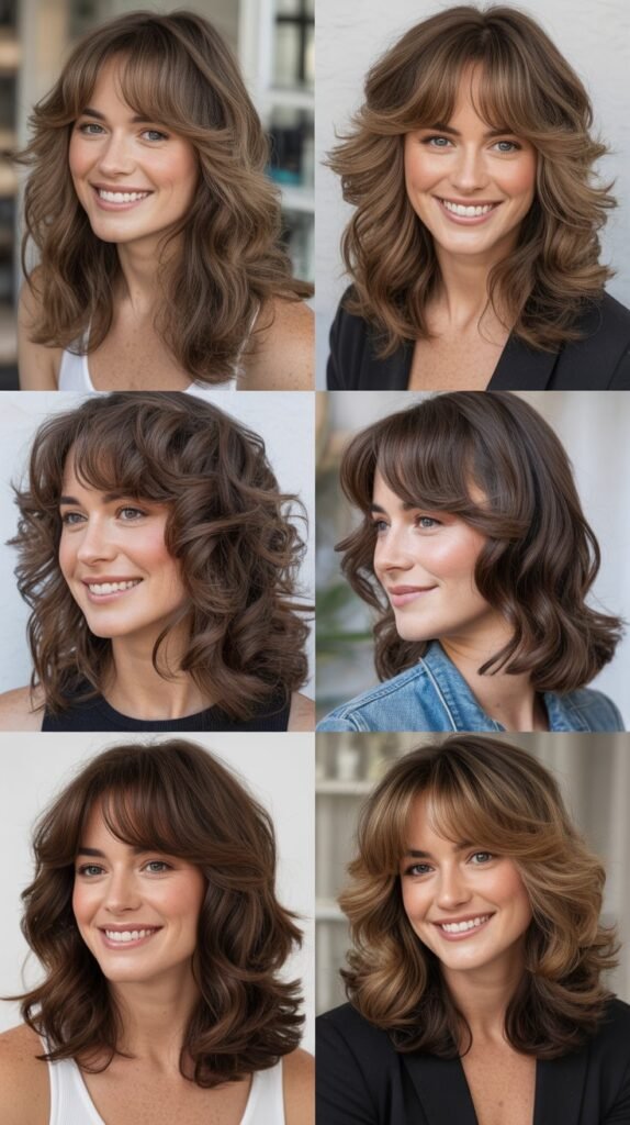Long Layers With Curtain Bangs for Wavy Hair