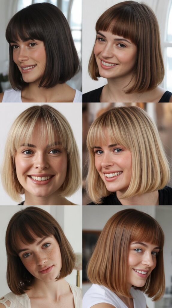  Classic Blunt Lob With Straight-Across Bangs