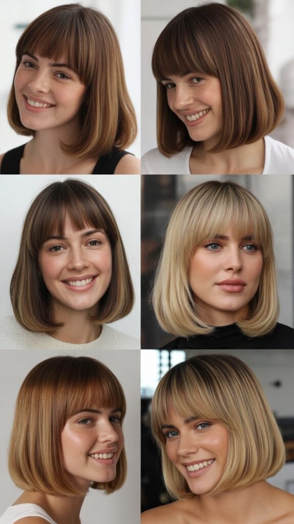 Classic Blunt Long Bob with Full Bangs