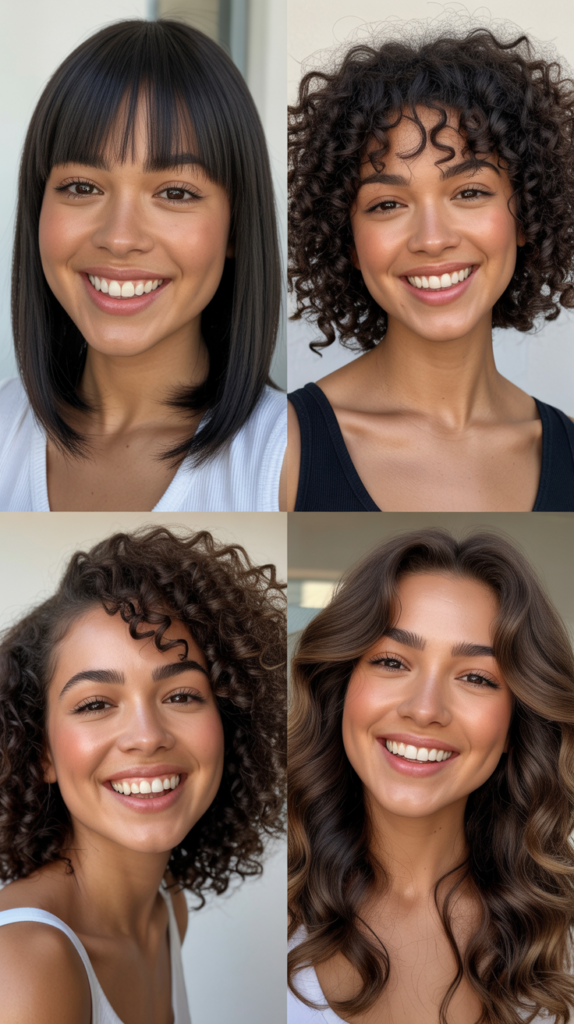 Blunt Curtain Bangs with Subtle Face-Framing Layers