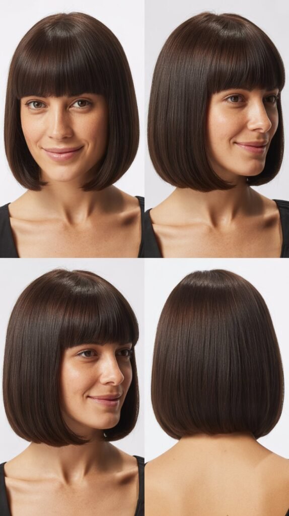  Sleek Straight Lob With Blunt Bangs