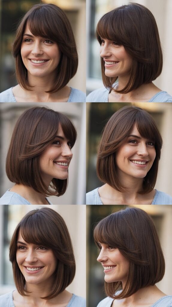 Long Bob with Side Part and Diagonal Bangs