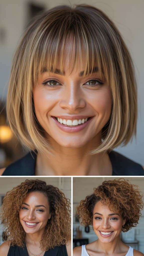 Polished Lob With Highlights and Blunt Bangs