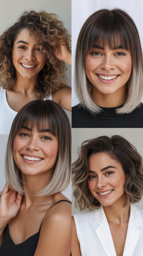 Straight Lob With Platinum Ends and Blunt Bangs