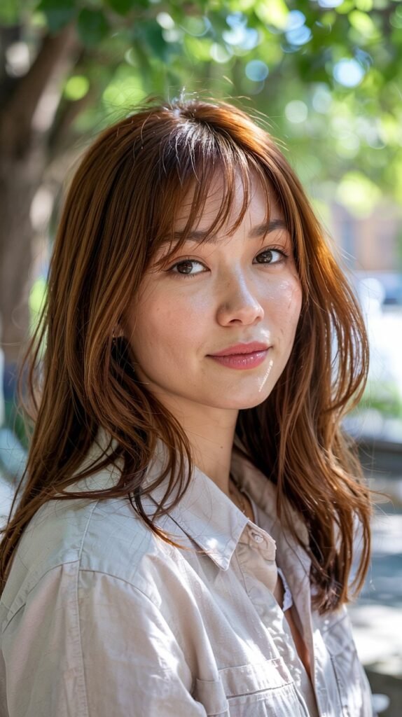 Sweeping Layers With Long Curtain Bangs Blending Into Layers