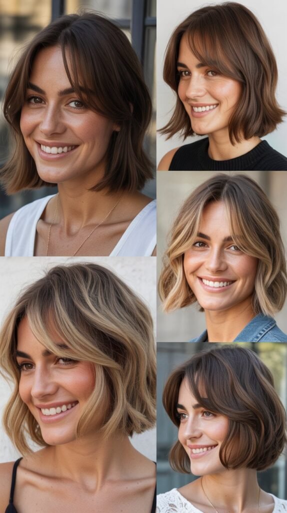 Layered Lob With Side-Swept Curtain Bangs