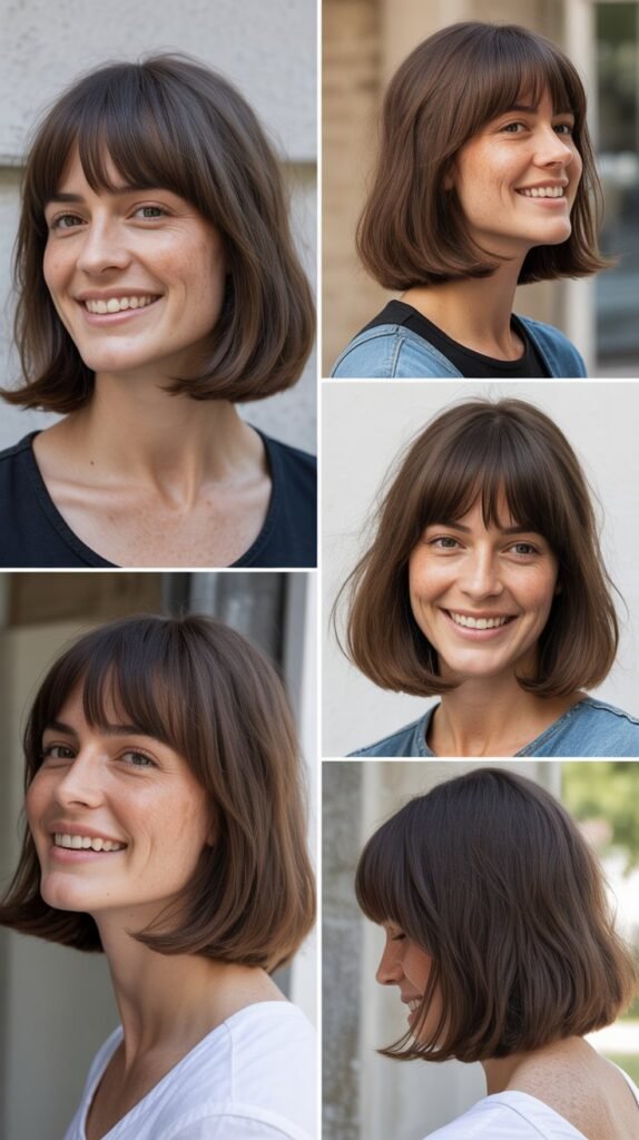  Effortless Long Bob With Brow-Length Bangs