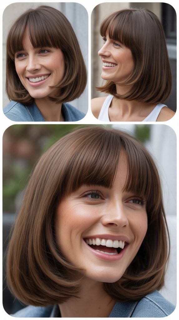 Rounded Long Bob with Arched Bangs