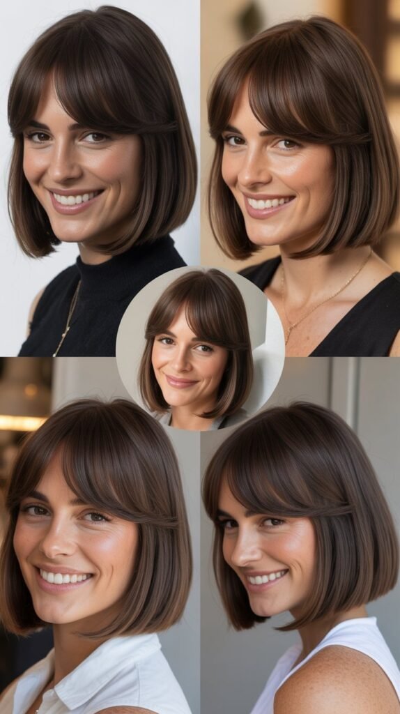Polished Lob With Refined Curtain Bangs