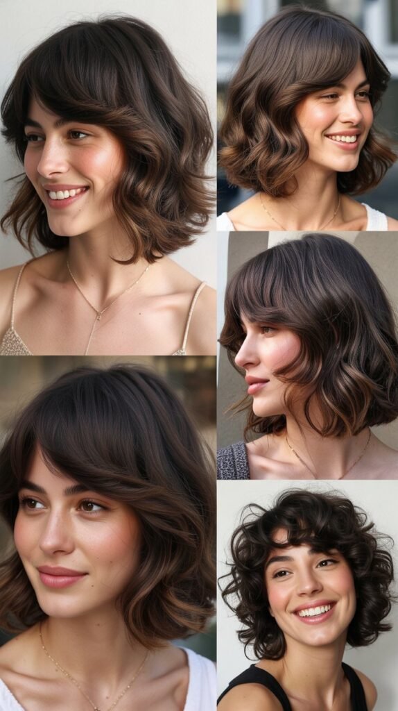 Textured Lob With Feathered Curtain Bangs
