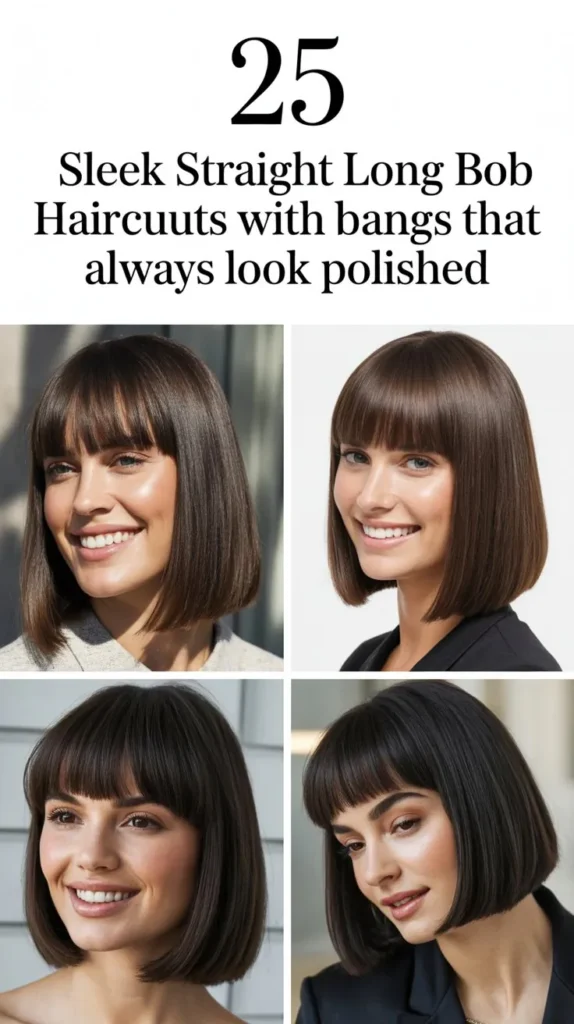 25 Sleek Straight Long Bob Haircuts With Bangs That Always Look Polished