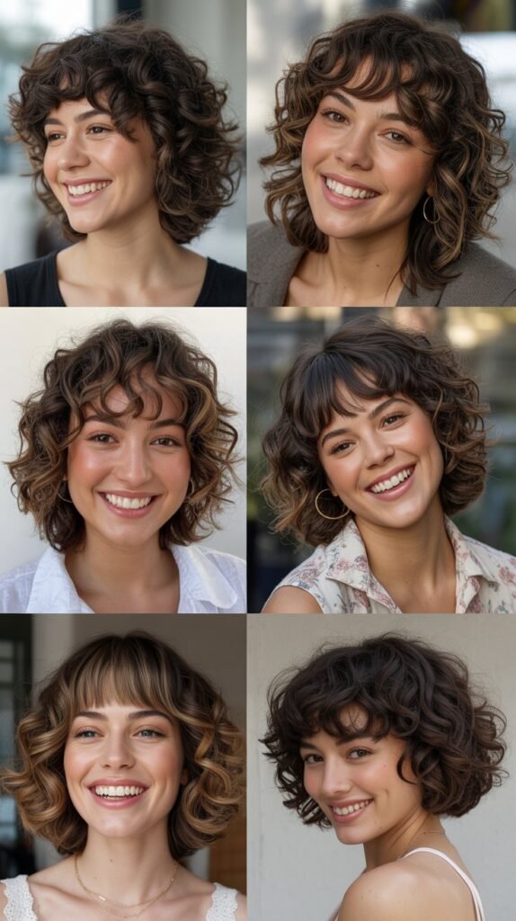 Curly Textured Lob With Fringe Bangs