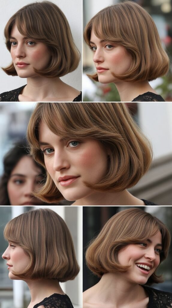 Classic Lob With Vintage Curtain Bangs