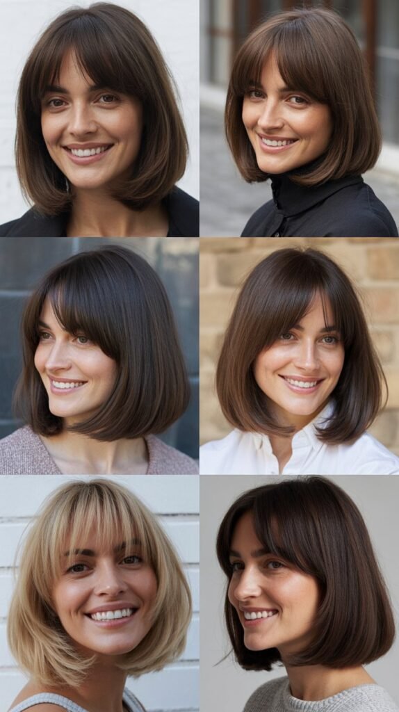 A-Line Long Bob With Curtain Bangs