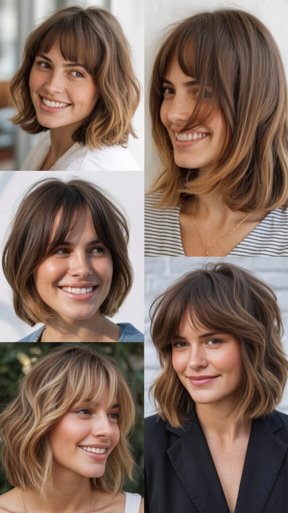 Lob With Face-Framing Layers And Bangs