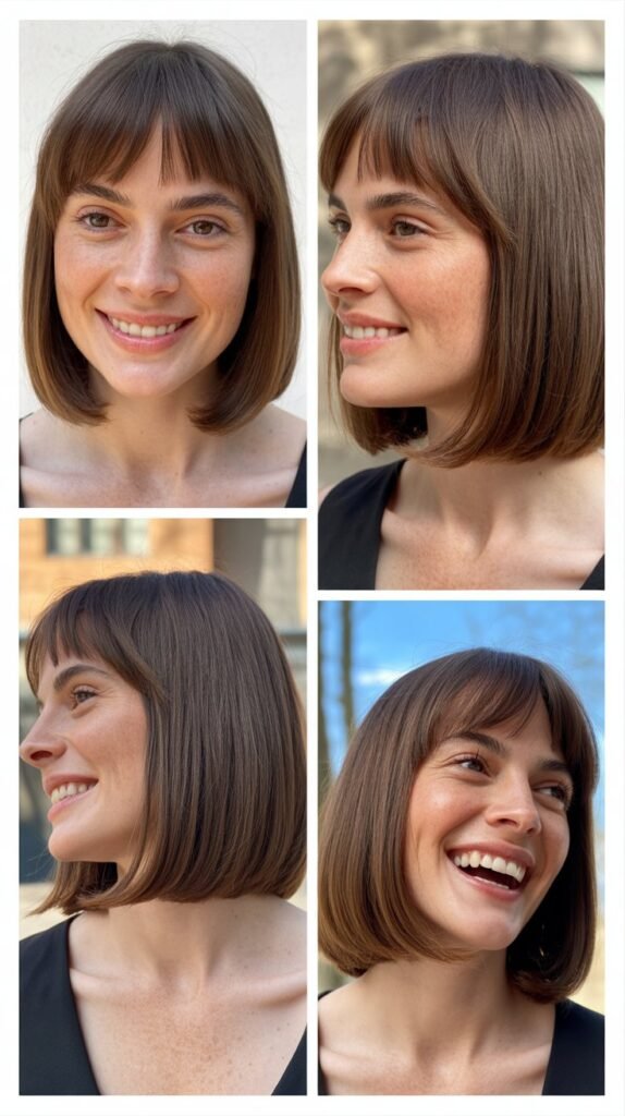 Blunt Lob With Baby Curtain Bangs