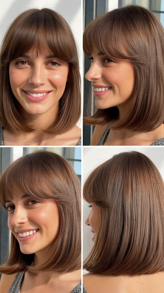 Sleek Lob With Heavy Curtain Bangs