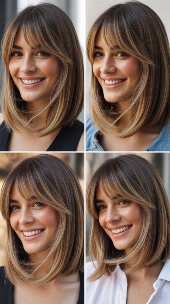 Balayage Long Bob with Curtain Bangs