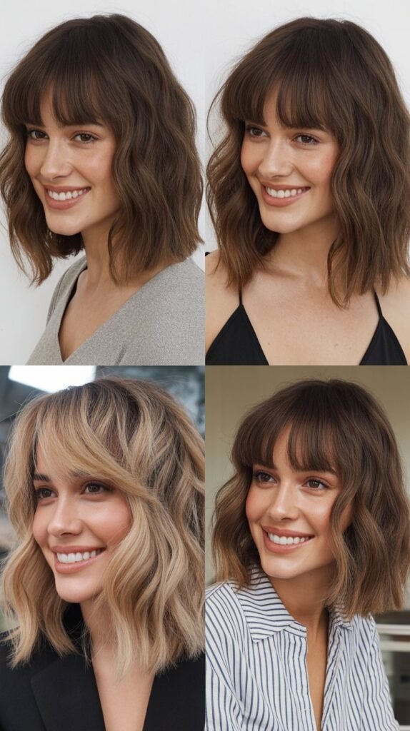 Wavy Lob With Full Curtain Bangs