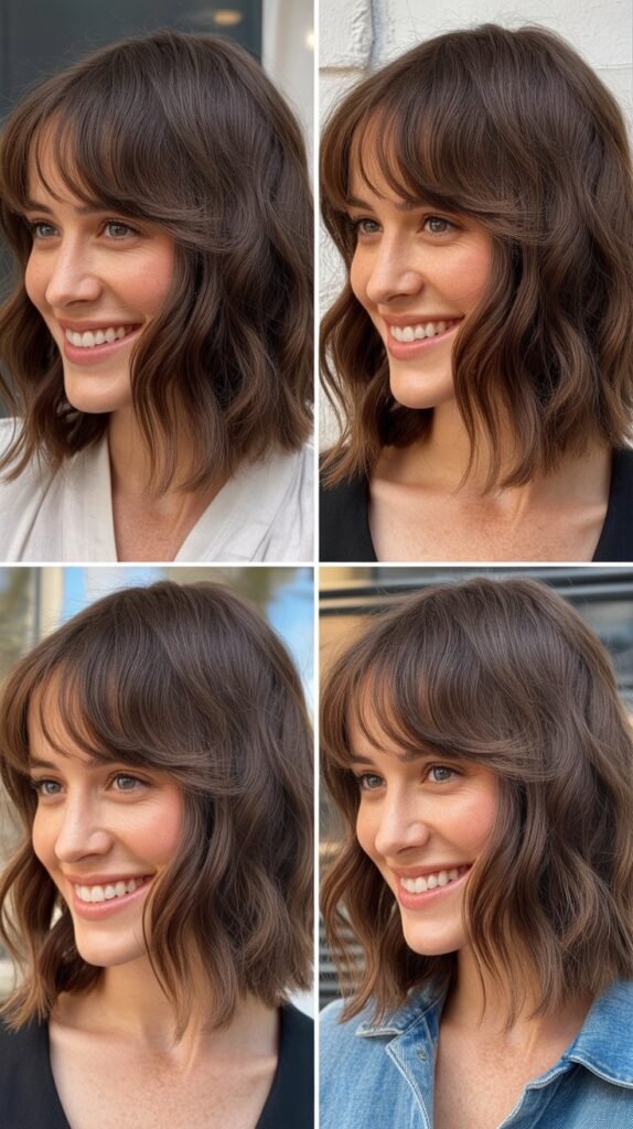 Wavy Lob With Face-Framing Curtain Bangs