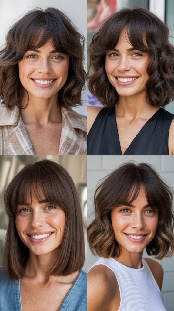 Textured Long Bob with Curtain Bangs