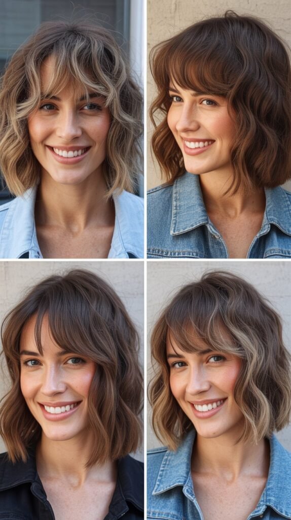 Wavy Long Bob with Wispy Bangs
