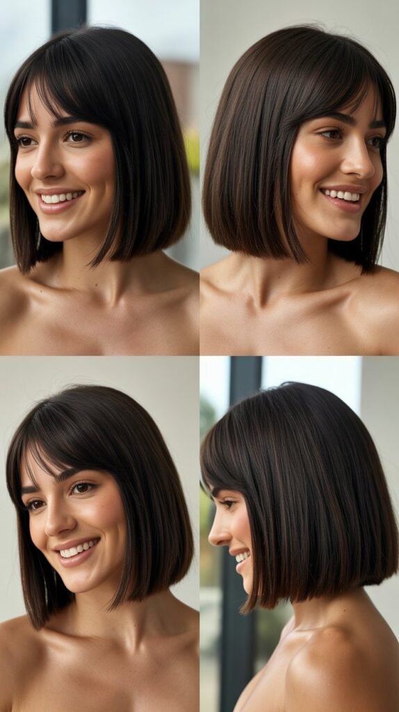 Sleek Straight Lob With Minimal Curtain Bangs