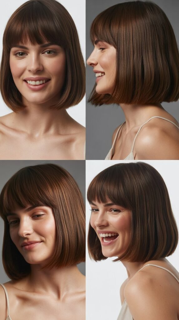 Classic Blunt Long Bob with Full Bangs