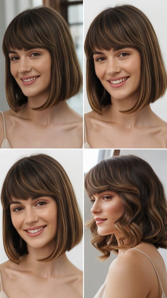 Classic Blunt Lob With Wispy Curtain Bangs