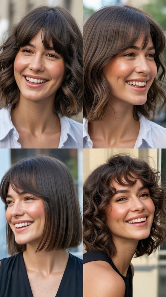 Textured Lob With Layered Curtain Bangs