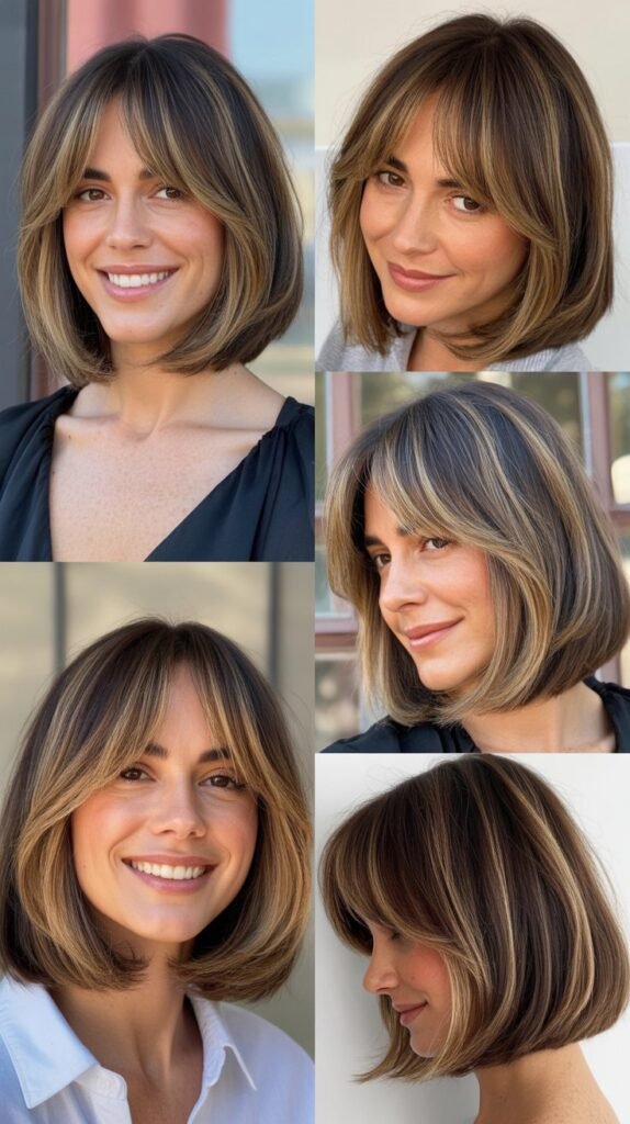 Dimensional Lob With Highlighted Curtain Bangs